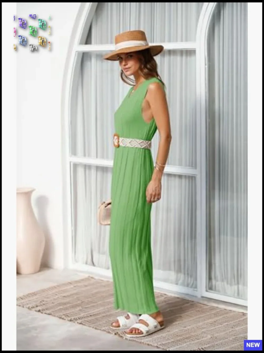 Sleeveless Maxi Dress Ribbed Knit Scoop Neck Tank Top Casual Summer Midi - Picture 5 of 7